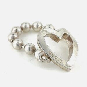 Gucci Sterling Silver Open Heart Ball Chain Ring Size 7